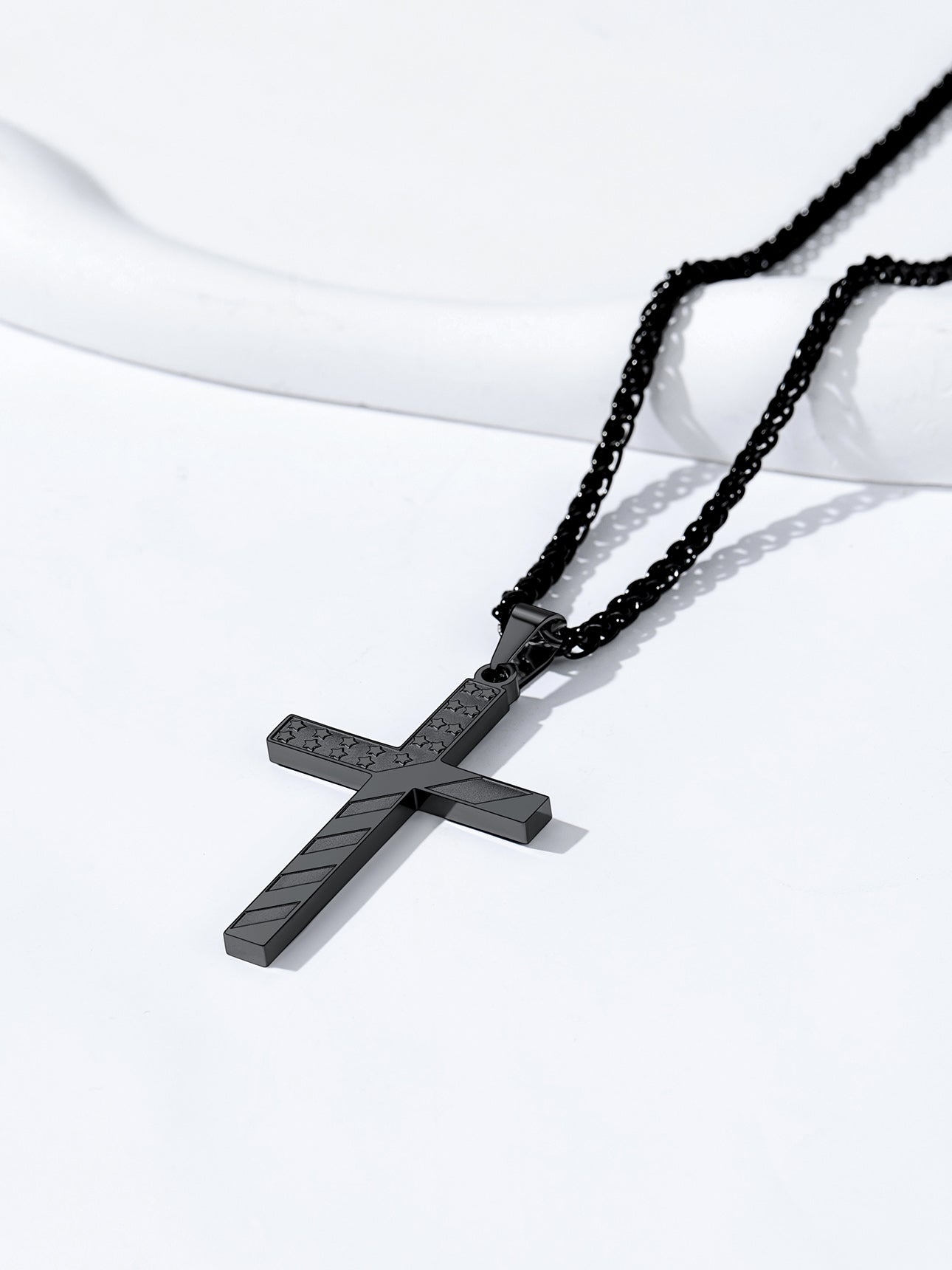 American Flag Cross Necklace for Men Black Cross Pendant Chain Necklace First Communion Religious Jewelry Gift