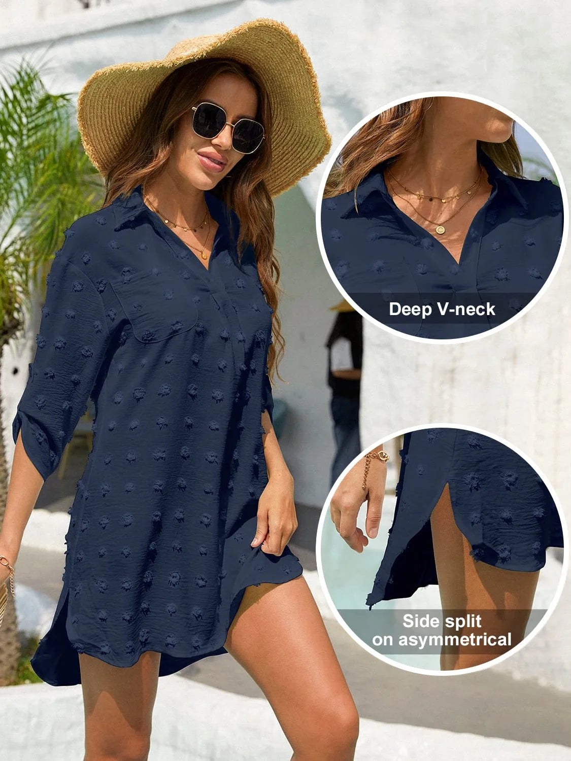 Swimsuit Cover up for Women Beach Dress Bikini Coverup Shirt Darkblue, Female