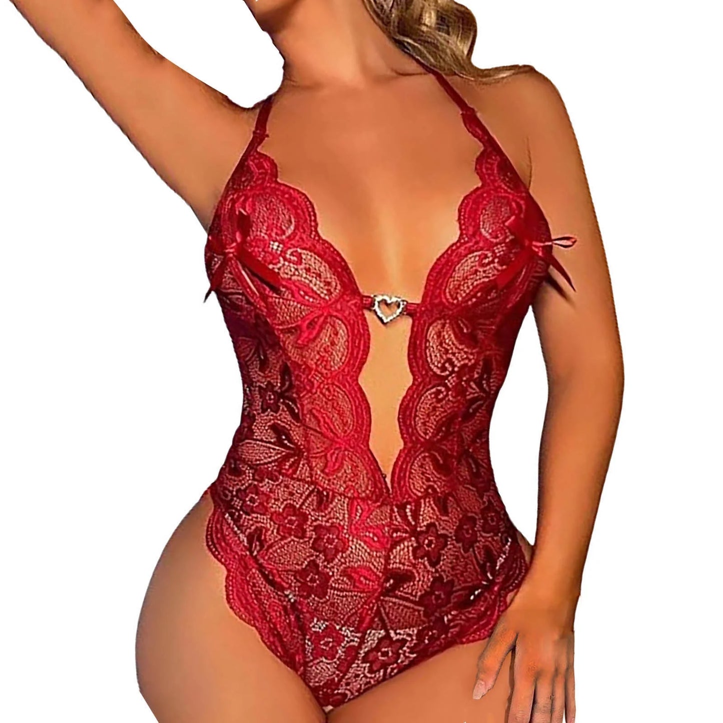 Lace Pajamas for Women Crotchless Nightwear See through Bodysuit